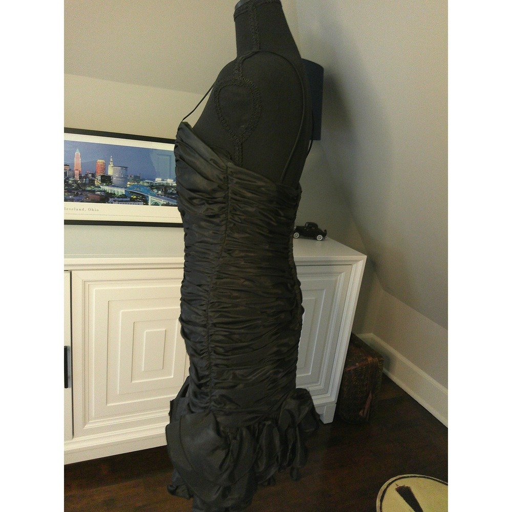 Chris Kole Cocktail Dress Womens Small Black Excellent Vintage Ruched Bubble Hem - Picture 12 of 14
